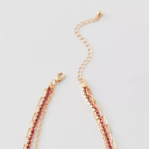 NWT Urban Outfitters Rhinestone Butterfly Gold Layered Y2K Necklace - Picture 5 of 7